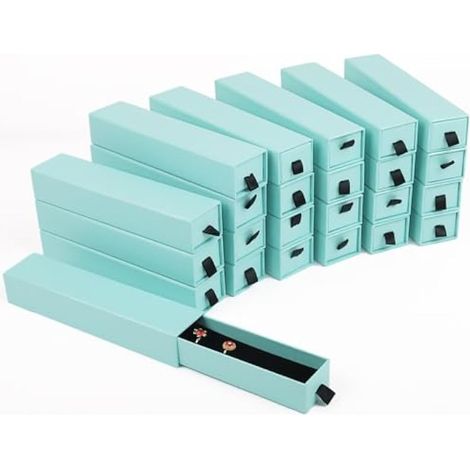 Lot de 24 boîtes cadeau de luxe doublées en velours, style tiroir, organiseur de luxe pour collier et bracelet, 21 x 4,6 x 3,6 cm (bleu) (1/5)