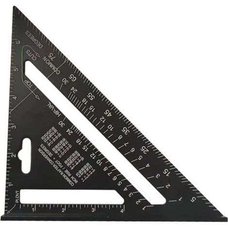 Goniometro ad angolo triangolare, guida per la progettazione di tetti in ossido di alluminio nero, strumento di misurazione per costruttori, appassionati del fai da te, hobbisti e artisti, scala metri (1/2)