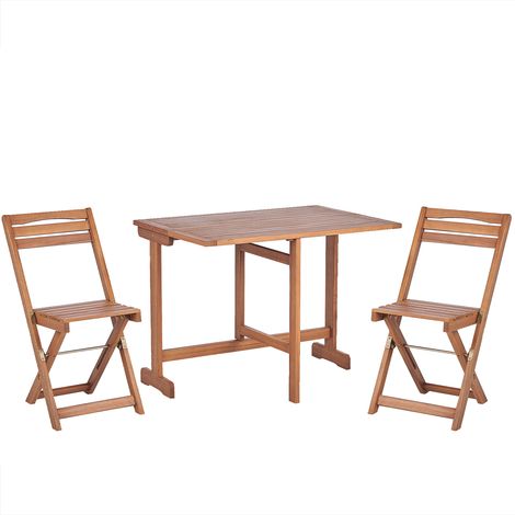 Conjunto de balcón madera de acacia clara mesa extensible 2 sillas plegables 80 x 95 cm rústico balcón jardín Lenola (1/5)
