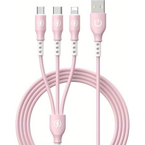 66-W-3-in-1-Schnellladekabel, 1,2 m USB-Datenkabel, geeignet für Mobiltelefone und Laptops – Pink (1/4)