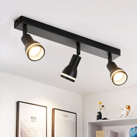 GBLY Deckenstrahler Schwarz Flur Deckenleuchte: 3-flammig Deckenlampe Metall GU10 Spots Flurlampe Schwenkbar Wandstrahler Innen Deckenspots für Küche Büro Wohnzimmer Schlafzimmer, Ohne Leuchtmittel