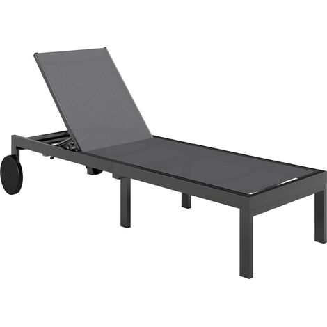 Chaise longue de jardin respirante avec dossier réglable 6 positions, roulettes et structure en aluminium (1/5)