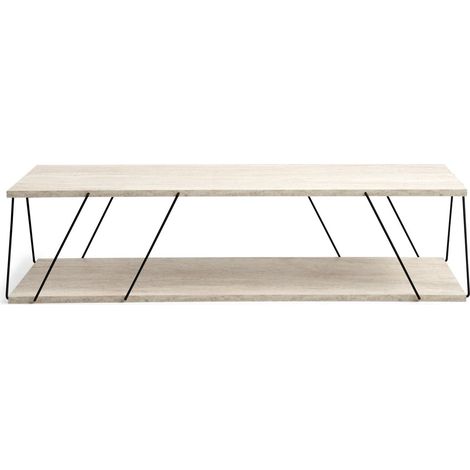 Table basse 2 niveaux effet travertin design minimaliste (1/5)