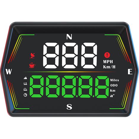 Affichage tête haute universel pour voiture, compteur de vitesse GPS avec alerte de survitesse et de fatigue, données de vitesse/temps/trajet en temps réel, altimètre, direction, commutateur MPH/KMH p (1/5)