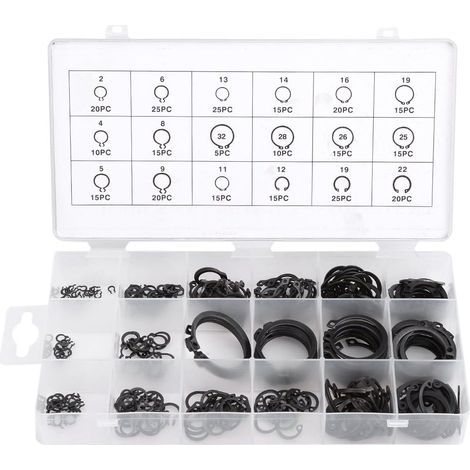 Assortiment de 300 circlips externes en métal – Kit de retenue pour roulements et engrenages – 12 tailles variées pour applications industrielles (1/5)