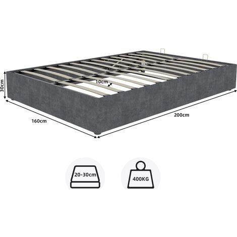 Cadre lit moderne 160×200cm gris velours hollandais,avec élévateur à gaz,mobilier contemporain sans tête de lit ni matelas (1/5)