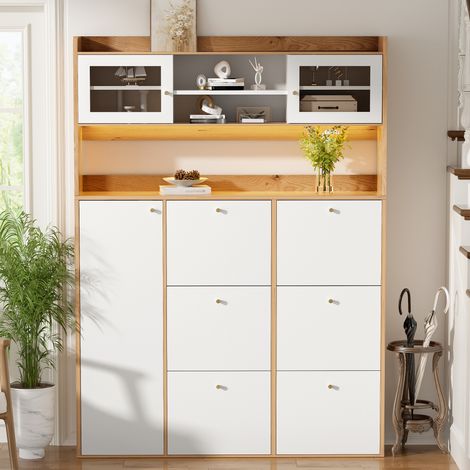 Scarpiera con 6 Vani Ribaltabili e 1 Anta, Illuminazione LED, per Ingresso, Bianco Naturale, 130×25×85 cm (1/5)