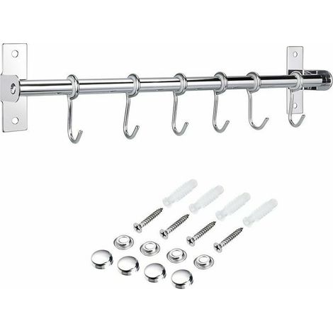 Barre de Crédence Cuisine en Acier INOX avec 6 Crochets Amovible pour Suspendre Les Ustensiles de Cuisine -Cuillère à Soup, Casserole etc. (1/5)