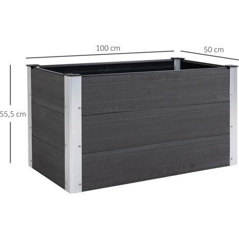 Potager surélevé, jardinière résistante aux intempéries en WPC et aluminium, sans fond, gris, 100 x 50 x 50 cm (1/5)