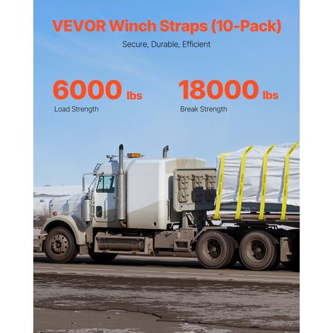 Sangle de Treuil 10,2 cm x 12,2 m Lot de 10 Capacité de Charge 2,7 T Résistance Rupture 8,2 T Sangles de Camion avec Crochet Plat,… (1/5)