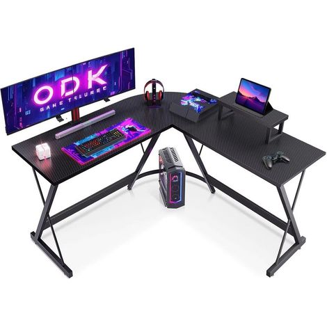 Corner gaming table 127×127 cm – L-shaped gaming desk – Black computer desk (1/5)