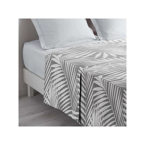 Drap plat en coton "Botania" à imprimé fougères - Gris - 180 x 290 cm - Livraison gratuite (1/3)