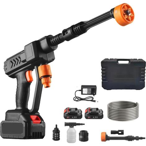 APEX Nettoyeur Haute Pression Portable,Nettoyeur Haute Pression sans Fil 100 Bar,avec 2 Batteries, 48 V,buse Multifonction,Tuyau de 10 m