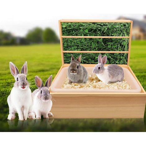 Rabbit Feeder with Litter Tray,2 in 1 Guinea Pig Hay Feeder,Rabbit Feeder,Grass Food Holder with Removable Plastic Litter Tray,Reduces Hay Waste