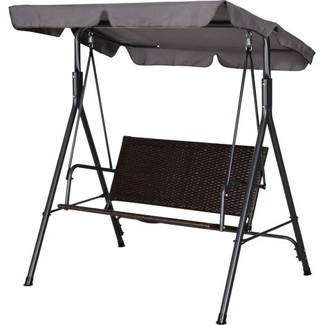2-Sitzer-Gartenstuhl mit verstellbarem Sonnendach, 140 x 110 x 151 cm, Braun und Grau
