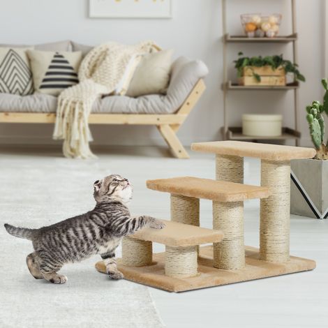Escaliers chiens 3 marches hauteur 34 cm, couleur crème, rampe accès lit et canapé, escaliers pliants pour chats, pour animaux compagnie