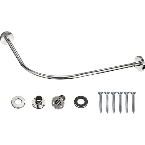 【Chauffage et ventilation】Tringle de rideau de douche d'angle en L, 108-138 cm, réglable, anti-affaissement, installation perçage, tige incurvée à 90° en acier inoxydable argent (1/5)