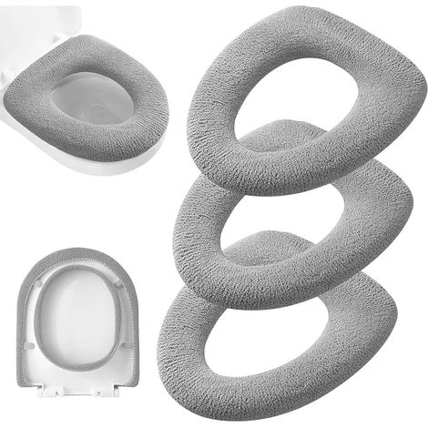 Lot de 3 Housses de siège de Toilette en Tissu Doux, épais, Extensible, Lavable (Gris) (1/5)