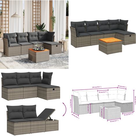 6-tlg. Garten-Sofagarnitur mit Kissen Grau Poly Rattan - Gartensorte - Gartenmöbel Set - Outdoor Sofa - Lounge Set - Rattan Gartenmöbel - Home & Living (1/5)