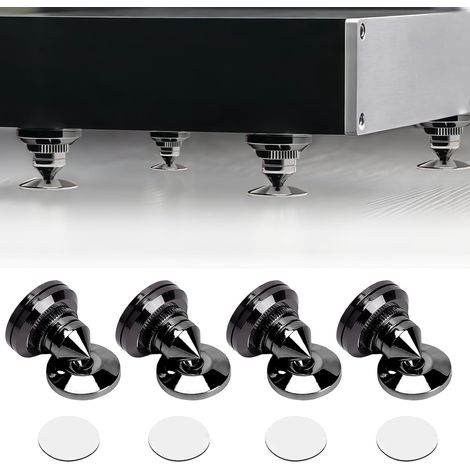 4 pièces pointes pour caisson de basses : pointes de haut-parleur avec 8 tapis antidérapants et 4 coussinets de base, support de haut-parleur anti-vibrations, hauteur non réglable, pics d'enceinte (1/5)