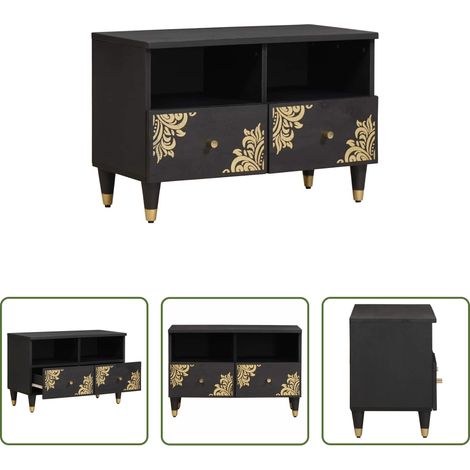 Rangement salon - Meuble TV Noir 70 x 33 x 46 cm Bois de mangue massif (1/5)