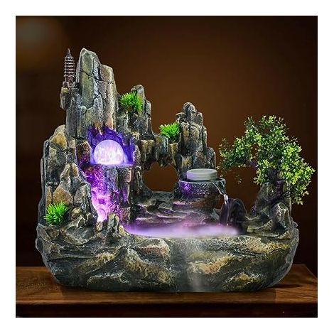 Fontaine d'intérieur Feng Shui Fontaine à jet avec boule de cristal LED et vaporisateur Fontaine de table avec jardin de pierres décoratives et étang Jeu d'eau de bureau Cascade (1/5)