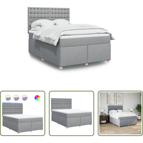 vidaXL LED-Beleuchtung - Boxspringbett mit Matratze Hellgrau 140x200 cm Stoff (1/5)