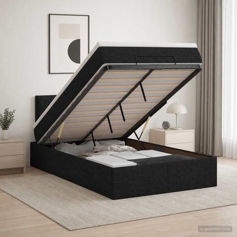 vidaXL Lit coffre avec matelas et LED Noir 120 x 200 cm Tissu (1/5)