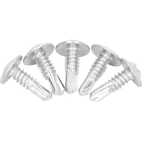 250 vis autoperceuses en acier au carbone zingué blanc M4,8 x 16 mm pour métaux, tête ronde en acier (1/5)