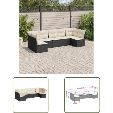 The Living Store Salon de jardin 7 pcs avec coussins noir résine tressée - Ensemble Salon De Jardin - Mobilier Extérieur - Canapé Jardin - Résine Tressée - Rotin Synthétique (1/3)