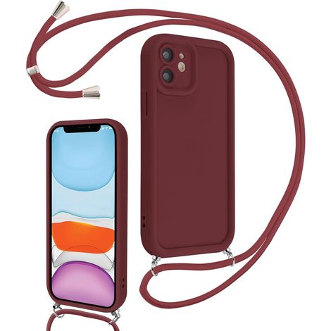 Coque pour iPhone 11 6,1" avec Cordon de Collier Réglable, Etui Protection de la Caméra Silicone Souple TPU Antichoc Housse avec Corde Lanyard Cover pour Femmes Filles, Rouge (1/5)