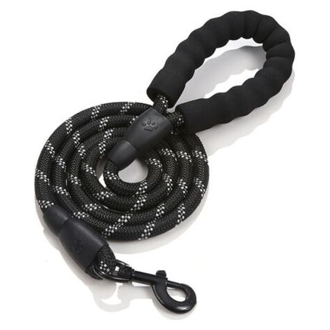 Laisse Chien, 150cm Durable Laisse Chien avec Poignée Double et Fils Réfléchissants pour Chiens Petits Moyens et Grands Marche et Courir (Noir)