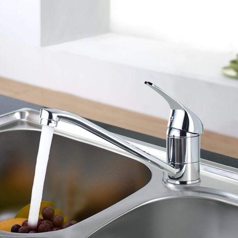Robinet De Cuisine - Laiton Chromé - Rotation 360° - Bec Bas - Pour Évier 1 Ou 2 Bols - 1 Pièce
