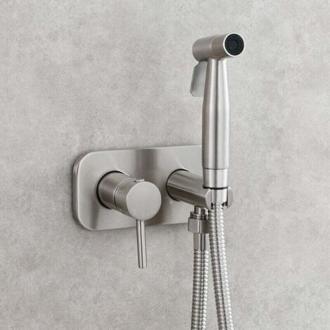 Kit Douchette WC,Toilette Bidet Spray, Bidet Pulvérisateur de Douche Kit en Laiton Kit Mitigeur Douchette à Main Mural argent (1/4)