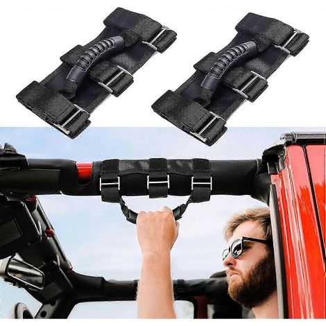 Poignées de maintien pour Jeep Wrangler (ensemble de barres de sécurité) compatibles avec les modèles JK, TJ, JLU, JL, LJ, YJ et CJ (2 et 4 portes). Accessoires Wrangler noirs (lot de 2). (1/4)