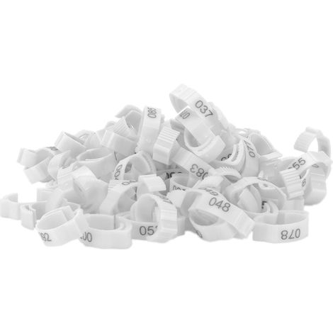 100 anneaux d'identification numérotés pour pattes de volaille (poulets, canards, oiseaux) - Blanc (1/5)