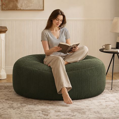 Fauteuil relax surdimensionné, pouf de 1,80 m, rembourrage en mousse à mémoire de forme, pouf pour adultes et adolescents, canapé moelleux avec revêtement en tissu doux, canapé rond pour salon, chambr (1/5)