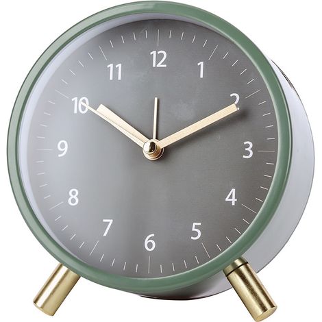 Horloge silencieuse, réveil de chambre minimaliste salon horloge de table spéciale mode, réveil de siège vert batterie (1/5)