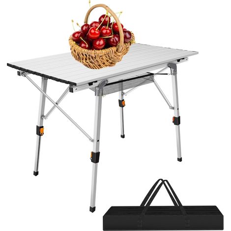 Tables de Camping Table de Pique-nique Enroulable avec Pieds Réglables en Hauteur, Table Pliante Table Pliante Extérieure en Aluminium pour BARBECUE de Jardin de Pêche à la Plage, 90x53x45 / 68cm (1/5)