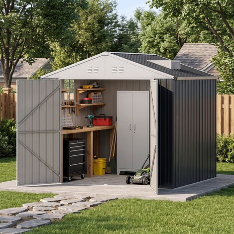 Garden shed/tool house made of galvanized steel, 238 x 193 x 208 cm, with gable roof, grey (1/5)