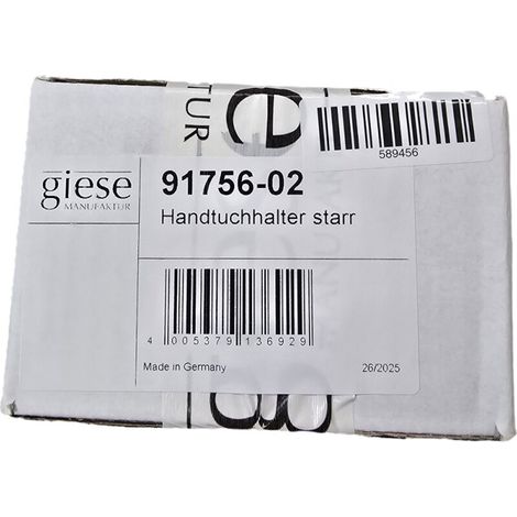 Giese Handtuchhalter 91756-02 Montage links wie rechts für Badmöbel, Länge 400 mm