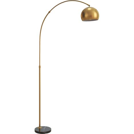 180cm Arc Floor Lamp for Living Room, Modern Adjustable Standing Lamp with Foot Switch, Faux Black Marble Base and Bell Shade for Home Offices, Bedrooms, Gold Tone (1/4)