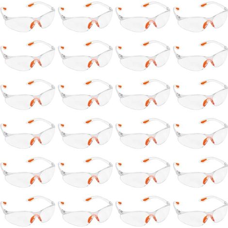 Lunettes de Protection Transparentes - Lot 24x Lunette de Protection Travail Bricolage Chantier Chimie Lycee - Surlunettes Verres Plastique Pont-de-Nez et Embouts Caoutchouc (1/4)