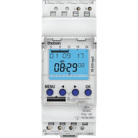 Theben – Horloge programmable digitale 1 canal – Programme hebdomadaire – Fixation rail DIN – Compatible LED – Encombrement 2 modules