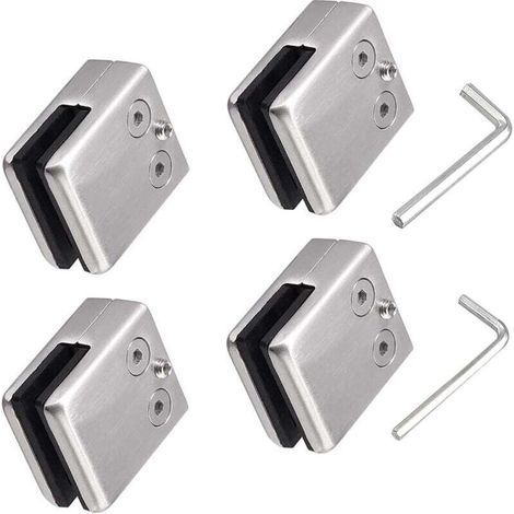 Lot de 4 pinces en verre en acier inoxydable 304 avec,2 clés hexagonales - Convient pour vitre de verre de 8 à 10 mm - Support en verre réglable-Dos plat pour balustrade escalier, main courante
