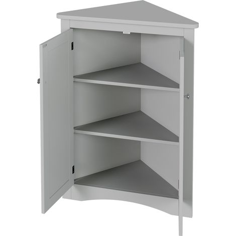 Armario Esquinero de Baño Gris MDF con 2 Puertas y 3 Estantes, 61,5 x 80 cm (1/5)