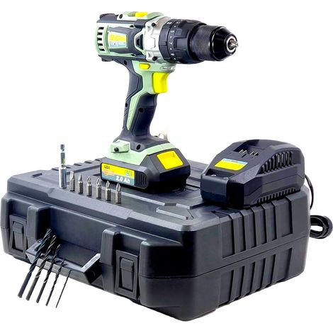 Jeu de perceuse visseuse à percussion 20 V avec 13 accessoires - 2 vitesses, batterie 2 Ah, viseur LED - Idéal pour le bricolage et les travaux professionnels (1/5)