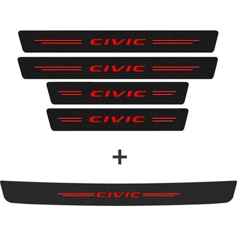 (5 pièces rouges) Protections de seuil de porte,de coffre et de pare-chocs de voiture,autocollants anti-rayures pour Honda Civic Logo 2023,bandes de seuil de pédale de porte en fibre de carbone (1/3)