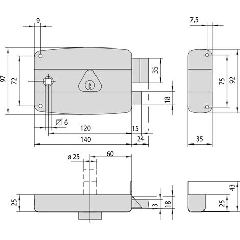 Serrure monopoint en applique horizontale à fouillot 45mm gauche – Acier noir – Cylindre triangulaire pour sécurité renforcée – Entraxe 60mm – Cisa (1/6)