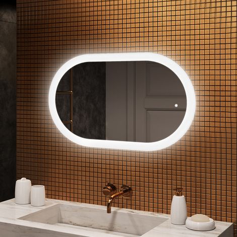 Espejo de baño LED Artforma, 80x50, Interruptor táctil, LED Dual, Espejo Ovalado (1/5)